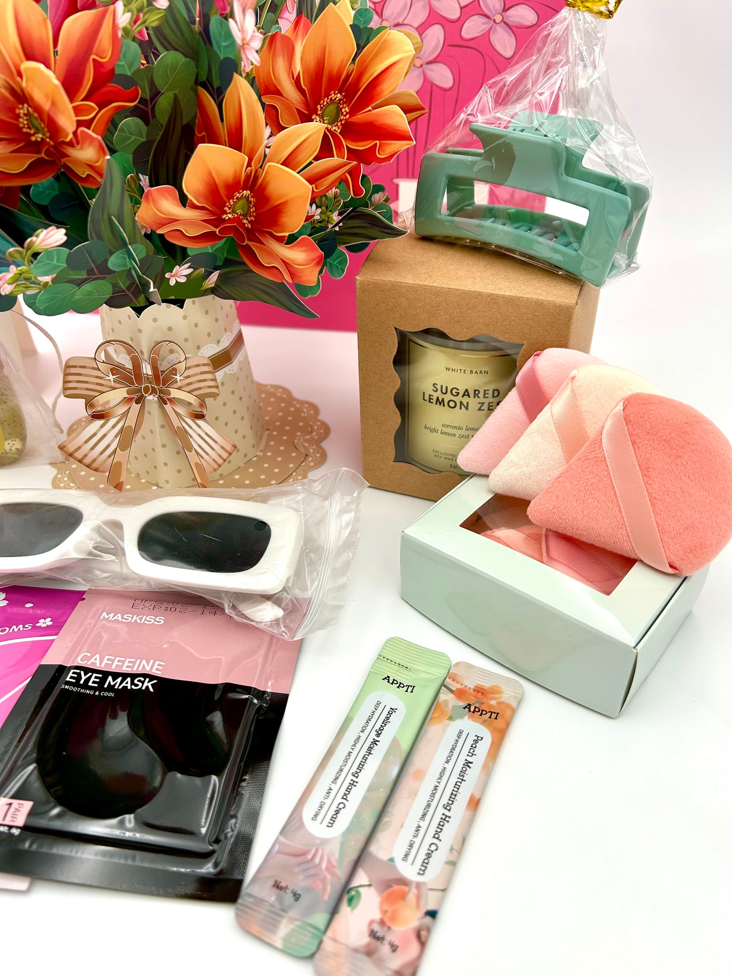 18-Piece Luxe Gift Box – Includes Pop-Up Flower Bouquet, Premium Candle, Insulated Tote, and Spa Self-Care Essentials