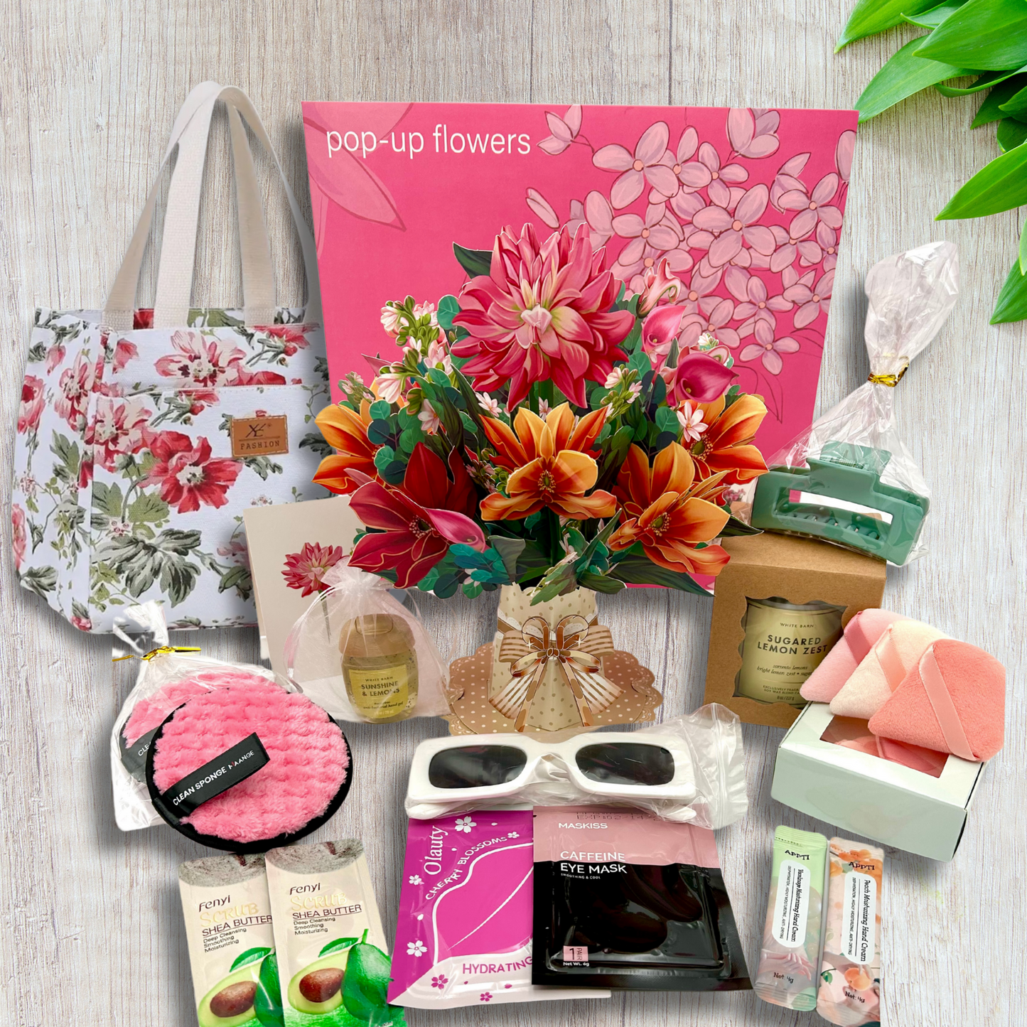 18-Piece Luxe Gift Box – Includes Pop-Up Flower Bouquet, Premium Candle, Insulated Tote, and Spa Self-Care Essentials