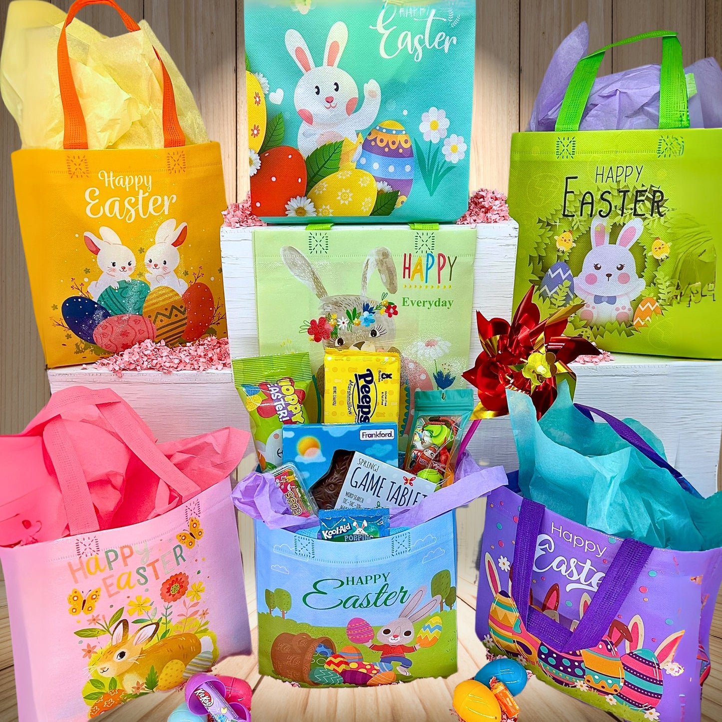 Colorful Pre-Filled Easter Gift Bags for Children – Includes Candy, Toys & Surprises