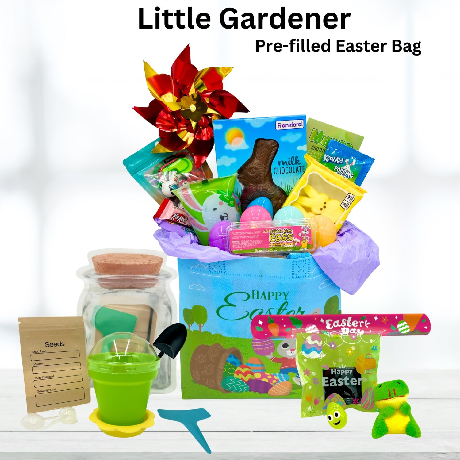Little Gardener Easter Gift Bag with Planting Kit, Planter, Seeds, Toys & Easter Treats